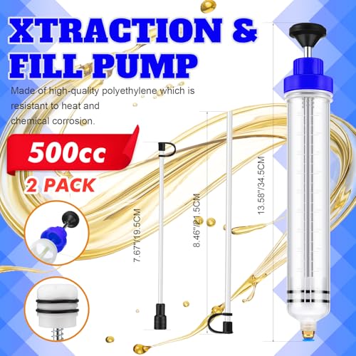 Lothee 2 Pack 500cc Automotive Fluid Extractor Pump Oil Extractor Hand Syringe Pump with Hose Manual Suction Vacuum Fuel Car Transfer for Power Steering, Hydraulic Fluid(Blue) - color: Blue