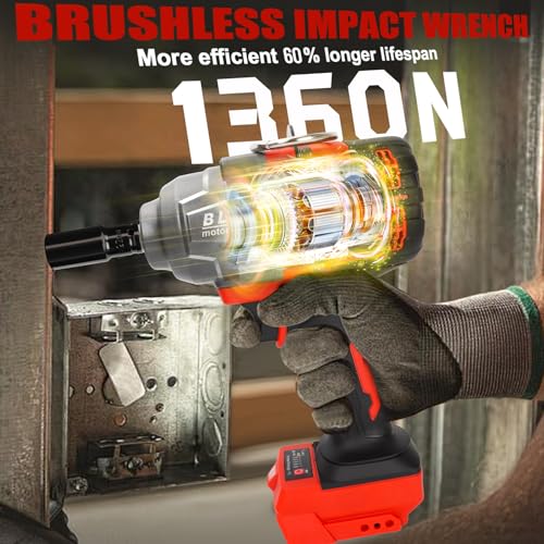 Cordless Impact Wrench 1/2" Compatible with Milwaukee 18V Battery - color: Red 1360n 1/2in