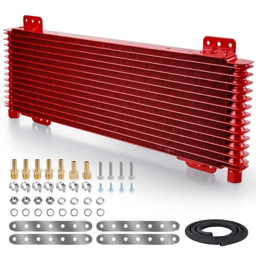 40k Transmission Cooler Kit LPD47391, Heavy Duty 40,000 GVW Low Pressure Drop Oil Cooler, Brazed Aluminum Trans Cooler Compatible with Tru-Cool 40k for Trucks, RVs & Towing Vehicles (Red) - color: Red