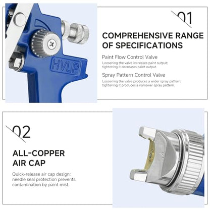 HVLP Air Spray Gun, Automotive Paint Gun Kit W/5 Nozzles 1000cc Cup - color: Blue