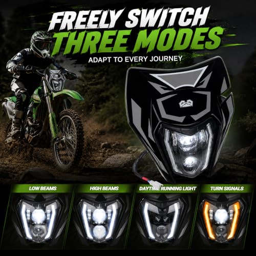 DOT Dirt Bike Headlight LED With Turn Signals and Graphics Sticker-Black - color: Black with Sticker, size: With Turn Signals