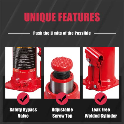 BIG RED 8 Ton (16,000 LBs) Capacity Hydraulic Welded Bottle Jack, TAM90803B - size: 8 Ton (16,000 LBs), style: Welded Bottle Jack