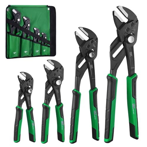 SK Pliers Wrench Set, Adjustable Parallel Smooth Jaw, 6'', 7.5'', 10''&12'' - size: 6-inch, 7.5-inch, 10-inch, 12-inch Set