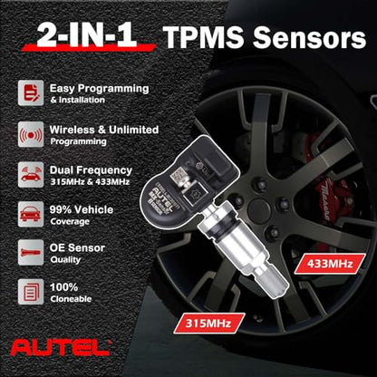 Autel TPMS Sensors MX Sensors 4pcs Universal Tire Sensor Dual Frequency 315MHz/433MHz Autel MX Sensor Metal Stem Programmable by TS508 TS408 TS508WF TS608 MS906TS ITS600 MS906PRO-TS - size: 4pcs TPMS Sensor