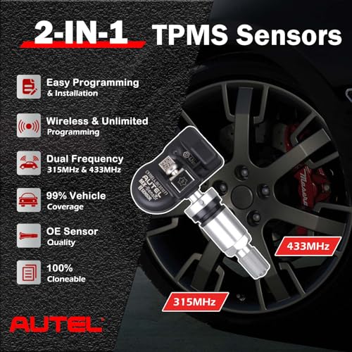Autel TPMS Sensors Set of 4 Programmable MX Sensor for Tire Pressure Dual Frequency 315MHz/433MHz Autel Sensor Rubber Stem Programmable by TS508 TS408 TS508WF TS608 MS906TS ITS600 MS906PRO-TS - size: Sensor Rubber 4 pcs