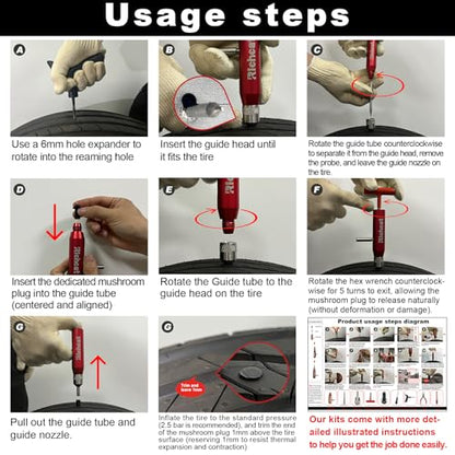 Richcat Tubeless Tire Puncture Repair Kit with Mushroom Plug, Repairs punctures and Flat Tires for Motorcycles, Cars, Trucks, ATVs and Tractors - size: 30Plugs Kit