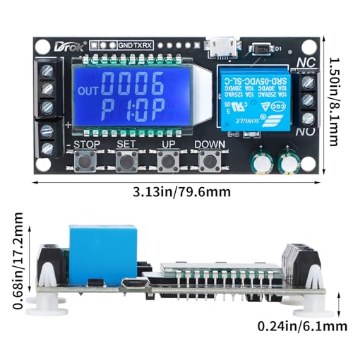 DROK Time Delay Relay 2pcs Controller DC 5V 12V 24V Module Adjustable Trigger Delay Switch Board with LCD Display Support Micro USB 5V Power Supply - color: Black, size: 2pcs
