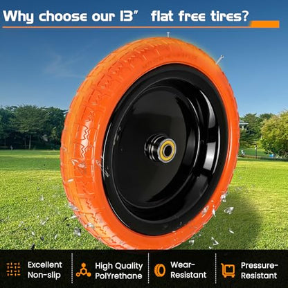 13" Flat Free Wheels Replacement for GOR Garden Cart Tires - color: Orange
