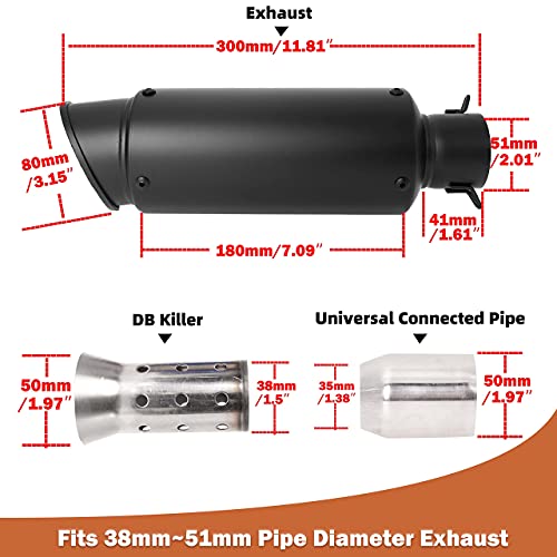 Universal Slip on Modified Exhaust Mufflers with Silencers Compatible with Motorcycle Grom ATV Dirt Bike Street Bike Scooter Pipe Diameter 38mm-51mm Exhaust,Black - color: Black