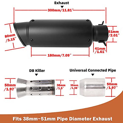 Universal Slip on Modified Exhaust Mufflers with Silencers Compatible with Motorcycle Grom ATV Dirt Bike Street Bike Scooter Pipe Diameter 38mm-51mm Exhaust,Black - color: Black