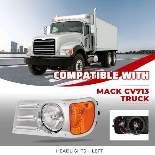 HECASA Headlight+Corner Light+Headlight Bezel w/Bulbs Compatible with Mack - color: Clear Lens Silvery Bezel, size: Left