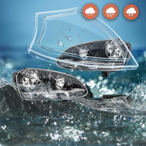 labwork Headlight Assembly Replacement for Jetta 2006-2009 Halogen Black Headlights Lamp Set Driver and Passenger Side 1K6941005S 1K6941006S