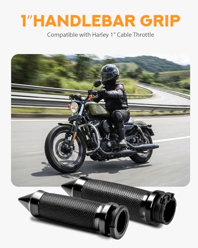 PBYMT 1inch Hand Grips, Cable Throttle Control Handlebar Grips Fit for Harley ’96-’07 Touring, ’08-’13 XR, ’96-’17 Dyna (Except FXDLS), ’96-Later XL, ’02-’17 VRSC - color: Black