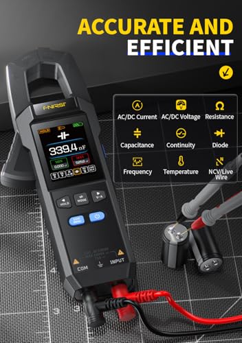【Newly Upgraded】 FNRSI DMC-100 10000-Count True RMS Clamp Meter, 600A AC/DC Current & 750V Voltage Tester, NCV Detection, Temperature, Color Screen with Waveform, Power Meter, Type-C Rechargeable