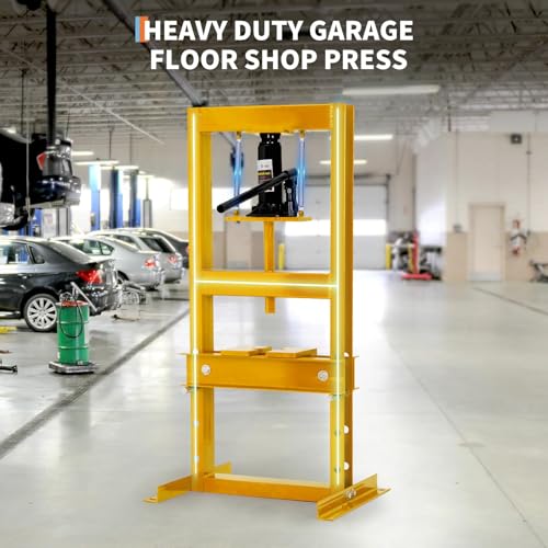 6 Ton Hydraulic Shop Press, H-Frame Heavy-Duty Garage Floor Press with 2 Press Plates, Adjustable Height Work Table, Ideal for Automotive Repair, Metalworking & Bearing Installation