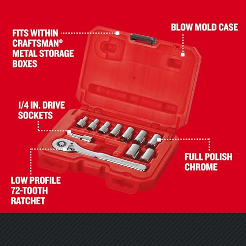 CRAFTSMAN Mechanics Tool Set, Metric, 1/4 Inch Drive, 11 Piece, 90-Tooth (CMMT34871) - size: 1/4 in