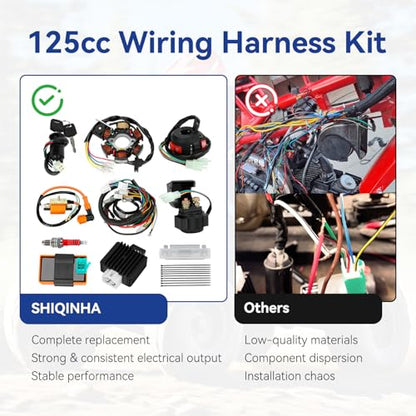 Complete Wiring Harness Kit Compatible with Tao tao Coolster 110cc 125cc Chinese ATV Quad 4 Wheeler 4 Stroke Parts with Ignition Coil Relay Solenoid Voltage Regulator CDI Box Stator Starter
