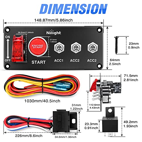 Nilight Ignition Switch Panel with Engine Push Button 12V 5 in 1 - color: Red 5 in 1 Panel
