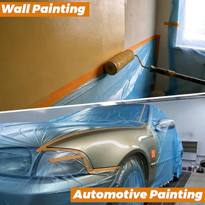 ASelected 6 Roll Pre-Taped Masking Film, 43' x 65'' Painters Plastic Roll with Painters Tape and Plastic sheeting, PE Masking Film for Walls, Cars, Carpets