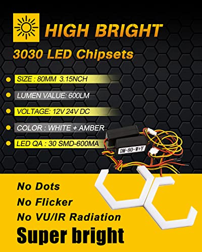 Qasim Hexagon Angel Eyes 80MM Switchback White DRL+Amber Turn Signal Light - size: 80MM WA