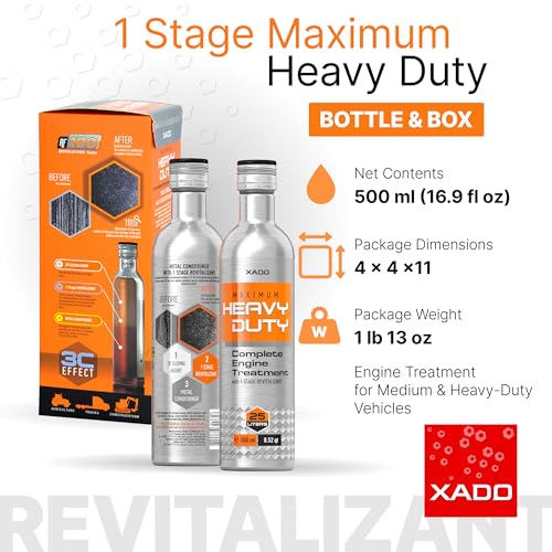 XADO 1 Stage Maximum Heavy Duty Engine Oil Additive with Revitalizant - Anti Wear Engine Treatment for Diesel Pickup Trucks, Box Trucks, Vans, Tractors & Heavy Equipment - Atomic Metal Conditioner - size: up to 25qt of oil