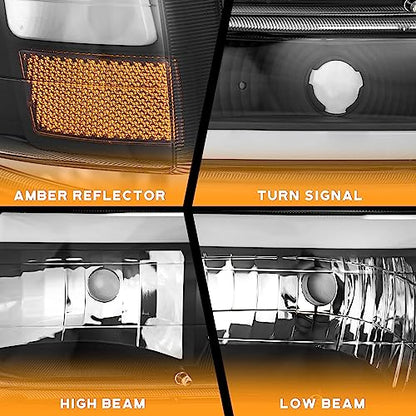 WEELMOTO Halogen Headlights Assembly for 99-02 Chevy Silverado 1500 2500 - color: Clear I Black I Amber