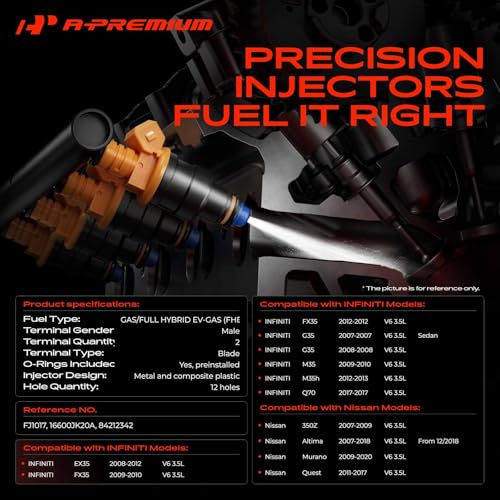 A-Premium 12 Holes Set of 6 Fuel Injectors Compatible with Nissan, INFINITI