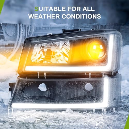 AUTOSAVER88 LED DRL Projector Headlights Compatible with 03-06 Silverado - color: LED Projector - Black/Clear/Clear