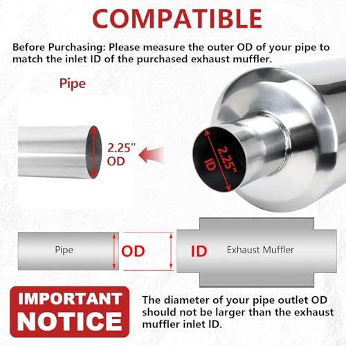 LCGP 2.25" Inlet Universal Resonator, 2.25" Outlet 20" Overall Length Stainless Steel High Performance Muffler, Polished, Pass-Thru Design - size: 2.25" Round body
