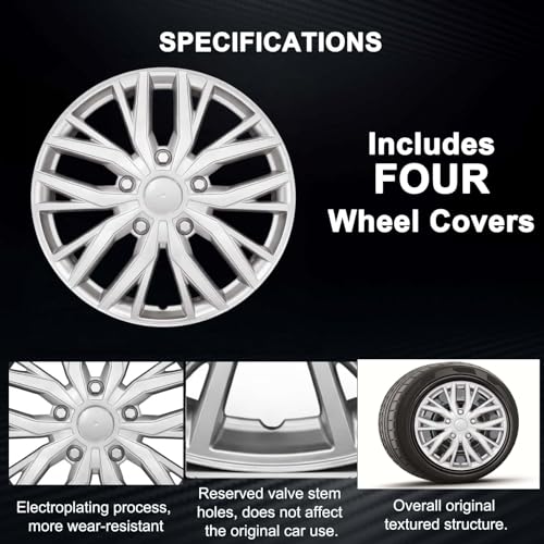 17-Inch Silver ABS Hubcaps with Steel Rings & Adjusters, Patented Design, Universal Fit, Set of 4 Wheel Covers (Silver) - color: Silver