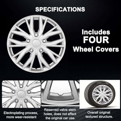 17-Inch Silver ABS Hubcaps with Steel Rings & Adjusters, Patented Design, Universal Fit, Set of 4 Wheel Covers (Silver) - color: Silver