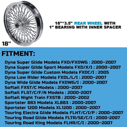 FatFlex Rear Wheel for Harley Touring Dyna Softail Sportster 18” - color: 18" x 3.5", Chrome+Chrome+Chrome