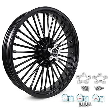 TOFR 21x3.5 18x3.5 Fat Spoke Black Wheels For Harley Touring Baggers 84-08 - color: Gloss Black, size: Front:21x3.5 Rear:18x3.5