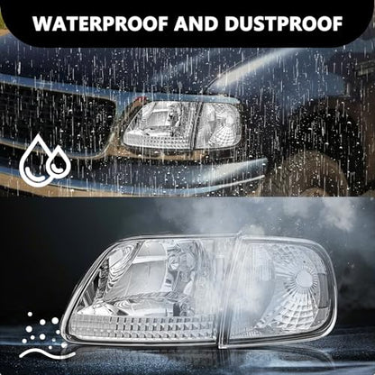 Aosky Halogen Headlights Assembly for 1997-03 Ford F150 Expedition - color: Chrome / Clear, style: w/o Bulbs