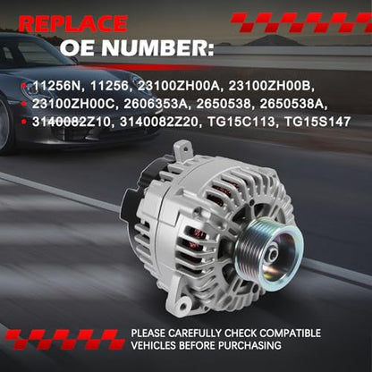 11256 Alternator Fit for 2008-2019 Frontier, 2008-2015 Titan, 2008-2012 Pathfinder, 2007-2015 Armada, 07-15 Xterra, 08-10 QX56, 09-12 Equator, 4.0L 5.6L, 130Amp 12V Alternator OE 11256N - size: 11256 | 130A