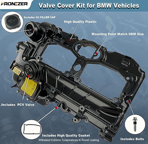 N20 Engine Valve Cover Kit with Gasket, Bolts & Oil Filler Cap Compatible with 2012-2018 BMW 228i 320i 328i 328i GT xDrive 428i 528i X1 X3 X4 X5 Z4 L4 2.0L Replaces# 11127588412 264-517 - color: PLASTIC