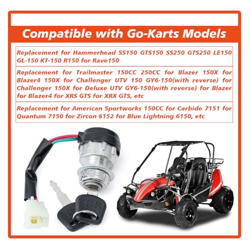 3-Way 3-Wire 14222 Rotary Push Button Ignition Switch Kit Replacement for Hammerhead SS150 GTS150 SS250 GTS250 LE150 for Trailmaster 150CC 250CC Go-Kart for American Sportworks 150CC Karts