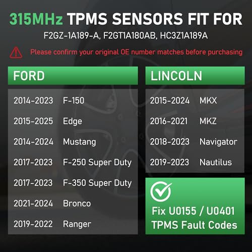 4PCS F2GZ1A189A Pre-Programmed TPMS Sensor 315MHz, for Ford F-150, Edge, Mustang, Bronco, Ranger & Lincoln MKC, MKZ, Nautilus, Navigator - style: F2GZ1A189A