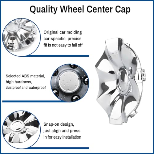 168mm/6.6in Wheel Center Cap for Chrysler Town Country 2008-2010 17‘’ Wheels Rim Hubcap Replacement 04721717AA 4721717AA Chrome Center Cover 4 Pack