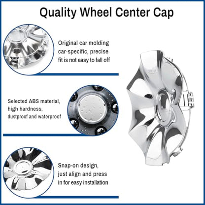 168mm/6.6in Wheel Center Cap for Chrysler Town Country 2008-2010 17‘’ Wheels Rim Hubcap Replacement 04721717AA 4721717AA Chrome Center Cover 4 Pack