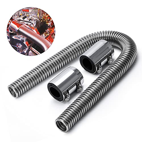 Universal 36" Stainless Steel Radiator Flexible Coolant Water Hose Kit W Cap Clamp Silver - size: Silver-36inch