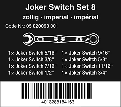 Wera 05020093001 6001 JOKER SWITCH 8 IMPERIAL SET 1 SET OF RATCHETING COMBINATION WRENCHES IMPERIAL 8 PIECES
