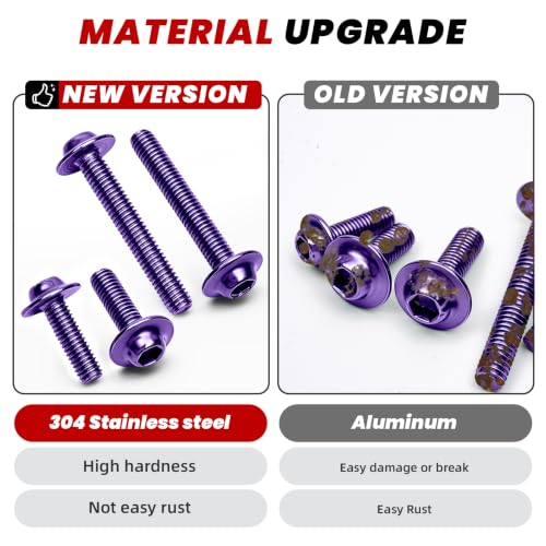 177Pcs Motorcycle Fairing Bolt Kit Purple, M5 M6 Stainless Steel 304 - color: Purple