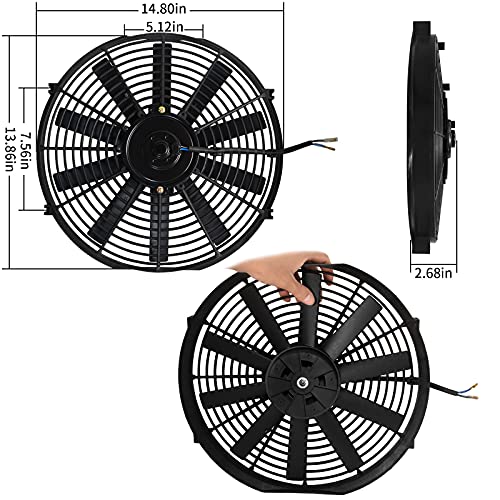MuHize 14 Inch Electric Radiator Cooling Fan 12V 80W Push/Pull, 2 Pack - size: 2Pcs-14 inch