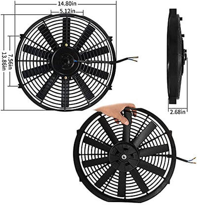 MuHize 14 Inch Electric Radiator Cooling Fan 12V 80W Push/Pull, 2 Pack - size: 2Pcs-14 inch