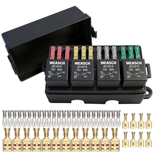 12V 12 Way Fuse Relay Box, 4x4-Pin 80Amp Relays and 12 ATC/ATO Blade Fuses, for Cars Truck Jeep - size: 80A 4 Relay 12 Fuses, style: Box