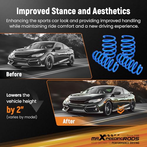 maXpeedingrods Lowering Springs for Toyota Camry FWD 2018-2024, SAE 9254 Cold-Wound Steel 2.0" Lowering Coil Springs, Blue