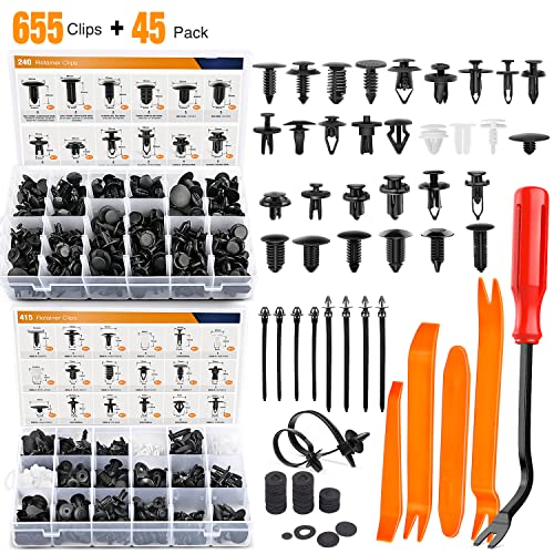 GOOACC 700Pcs Car Push Retainer Clips Auto Fasteners Assortment 30 Sizes Nylon Bumper Fender Rivets with 10 Cable Ties Fasteners Remover for Toyota GM Ford Toyota Honda Chrysler - color: 700Pcs Clips + Remover