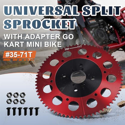 #35 Chain 71T Split Sprocket with Adapter Universal for 80cc 105cc Monster Moto B212 TrailMaster MB200 Baja Doodlebug Motovox 212cc Go Kart Mini Bikes Black - size: 71 tooth, style: Black