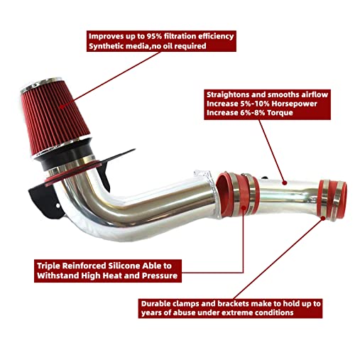 3-Inch Cold Air Intake Kit with Heat Shield + Filter Compatible for Ford Mustang 3.8L V6 Engine 1999-2004 Automatic and Manual Transmission (Red) - style: Red